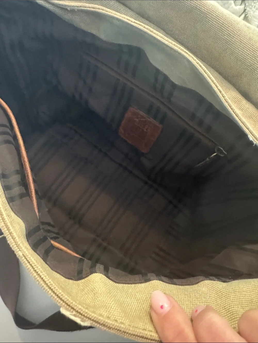 Frye Tan Canvas and Brown Leather Messenger Bag